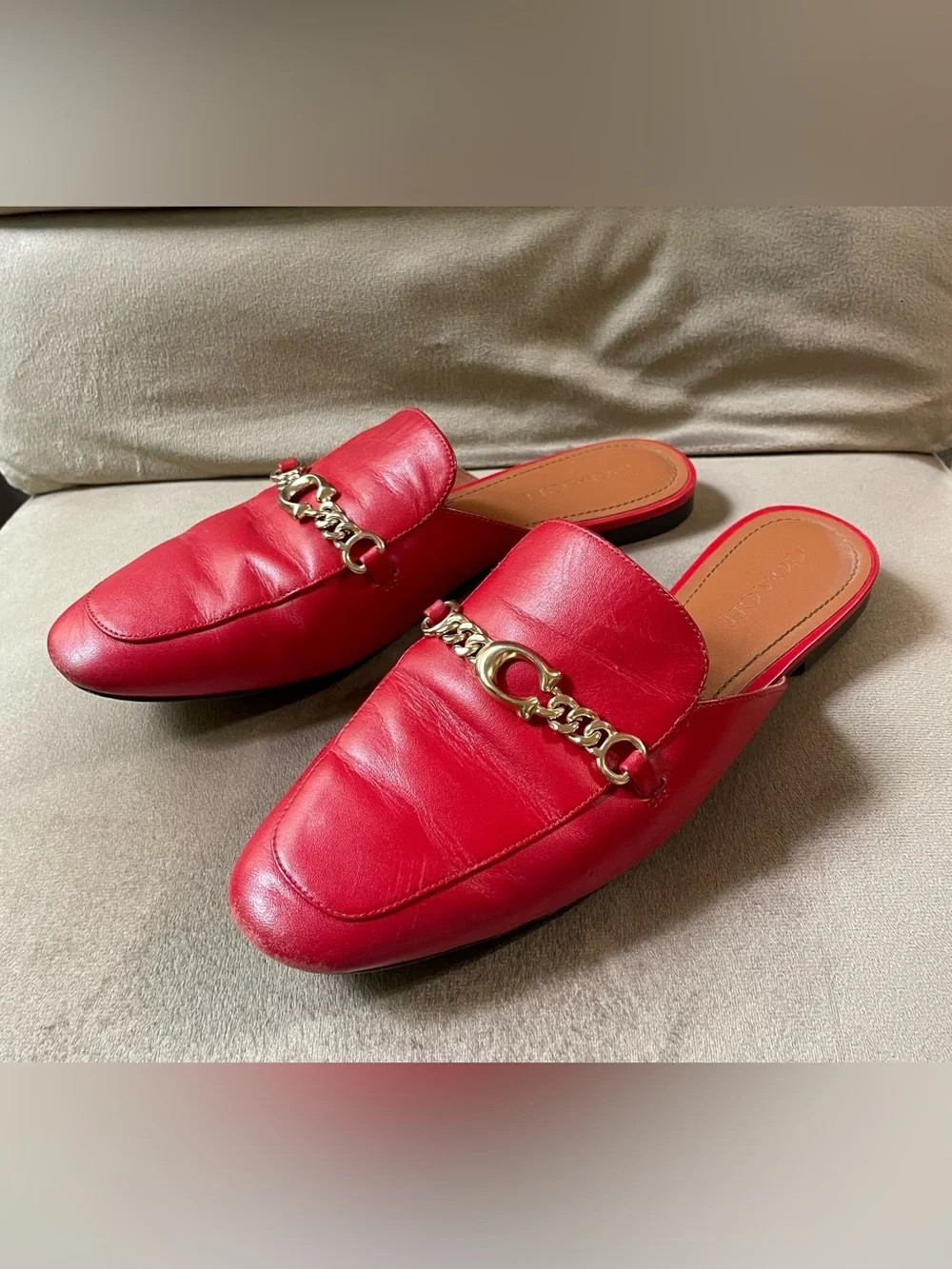 Coach Sofi Red Leather Slides